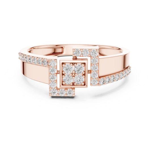 Elegant gold and silver moissanite geometric ring with a minimalist design, perfect for engagement or promise jewelry.