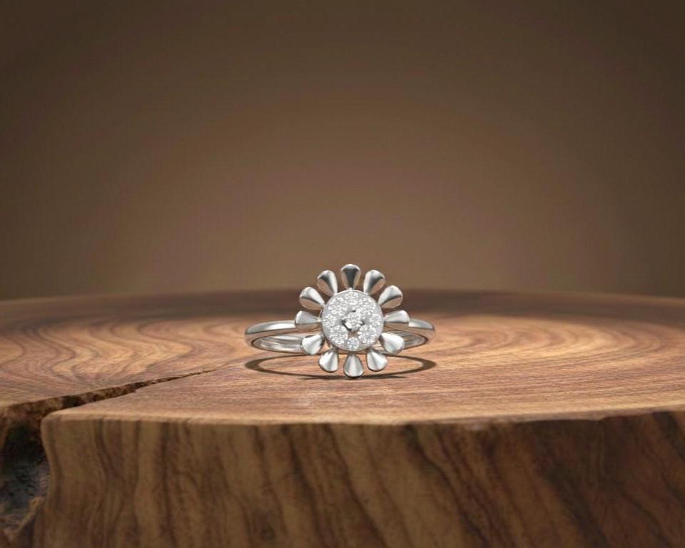 Moissanite Floral Daisy Ring for Women | Gold, Rose Gold & Silver | Sizes 5–11 | Promise & Valentine Gift