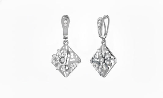 Moissanite Floral Drop Earrings | Hypoallergenic Geometric Dangle | Gold, Rose Gold, Silver