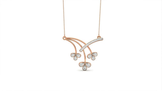 Riora Moissanite floral branch necklace with delicate diamond flower pendant in gold rose gold, bridal wedding jewelry.