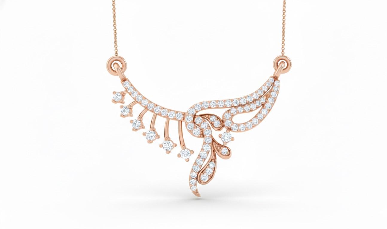 Moissanite Wing Pendant Necklace, Rose Gold Bridal Jewelry,
