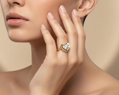Moissanite Heart Ring for Women | Gold, Rose Gold & Silver | Sizes 5–11 | Romantic Promise & Valentine Gift