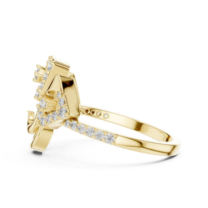 Riora Art Deco Moissanite diamond statement ring with geometric vintage style, bold cocktail band, and unique engagement design.