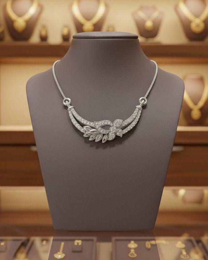 Riora elegant moissanite floral necklace with sparkling flower pendant, perfect bridal jewelry or wedding gift for her.