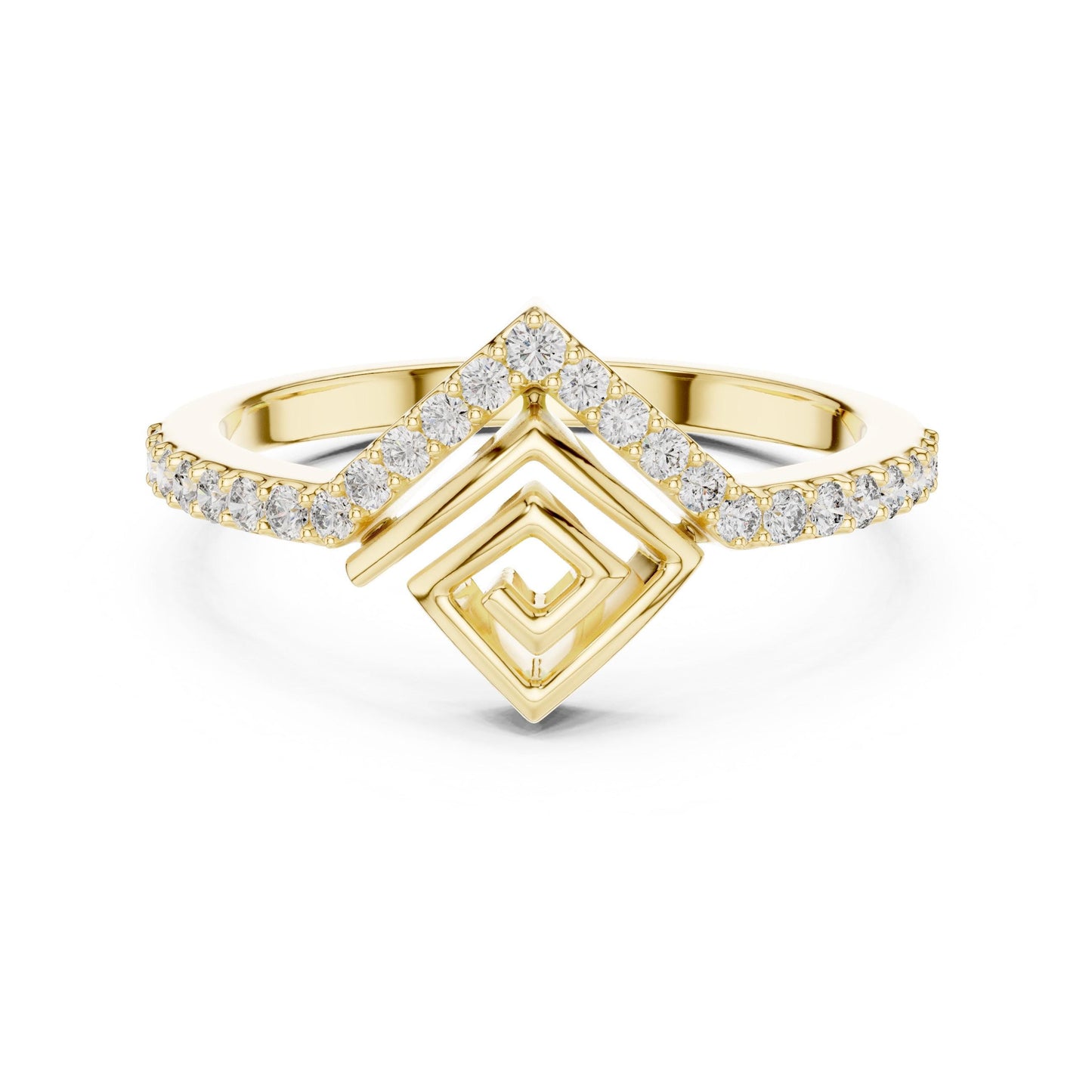 Rose gold geometric moissanite chevron ring, minimalist stacking wedding band with dainty design, ideal as a gift for her.