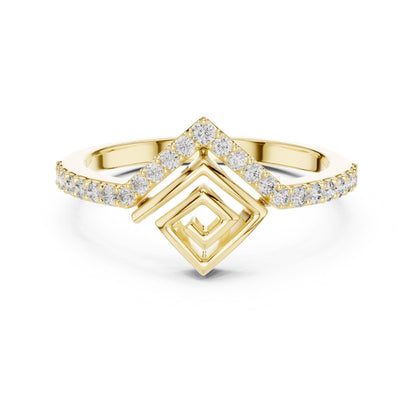 Rose gold geometric moissanite chevron ring, minimalist stacking wedding band with dainty design, ideal as a gift for her.
