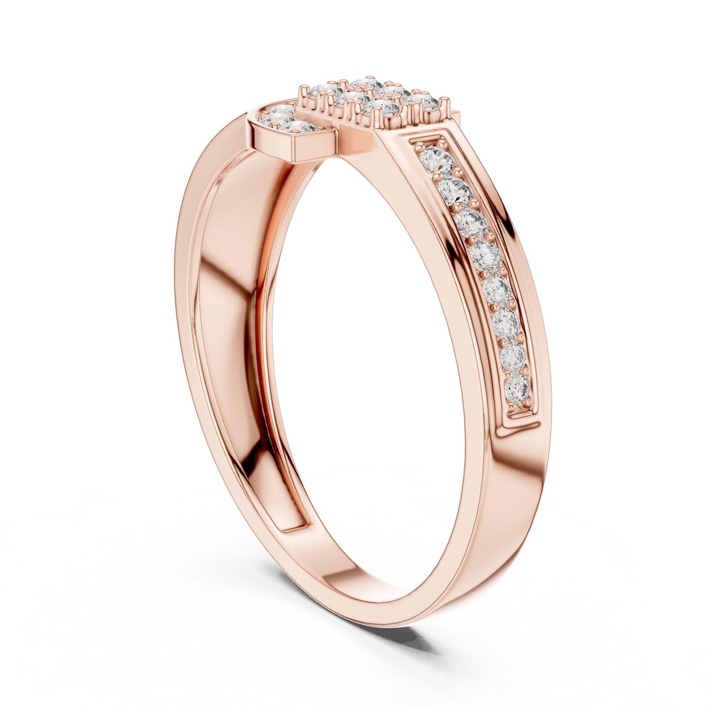 Silver moissanite diamond buckle ring by Riora featuring a minimalist, elegant design for women, perfect for bridal or statement jewelry.