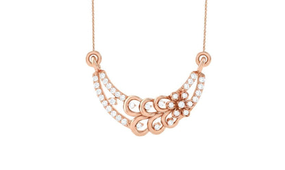Rose gold moissanite diamond pendant necklace with minimalist design, delicate bridal jewelry, featuring a dainty, shimmering gemstone.
