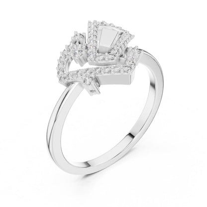 Riora luxury geometric moissanite diamond ring with gold and silver band, minimalist modern jewelry for engagement or statement wear