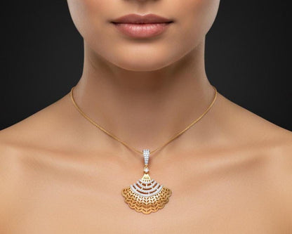 Moissanite Fan Pendant Necklace – Rose Gold Art Deco Style