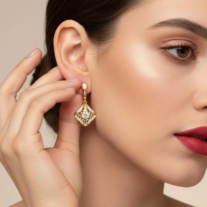 Moissanite Stud Dangle Earrings | Hypoallergenic | Gold, Rose Gold & Silver | Riora