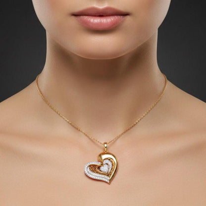 Moissanite Heart Pendant Necklace – Rose Gold Filigree, Adjustable Chain