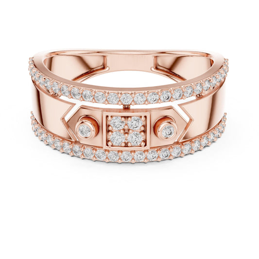 Riora luxury moissanite diamond statement ring for women with rose gold band, perfect for bridal or cocktail jewelry.