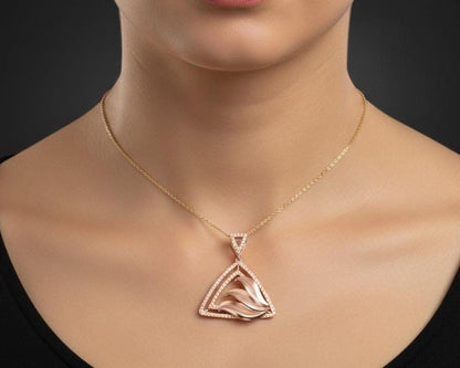 Moissanite Triangle Pendant Necklace, Gold Rose Silver Jewelry, Elegant Gift for Her