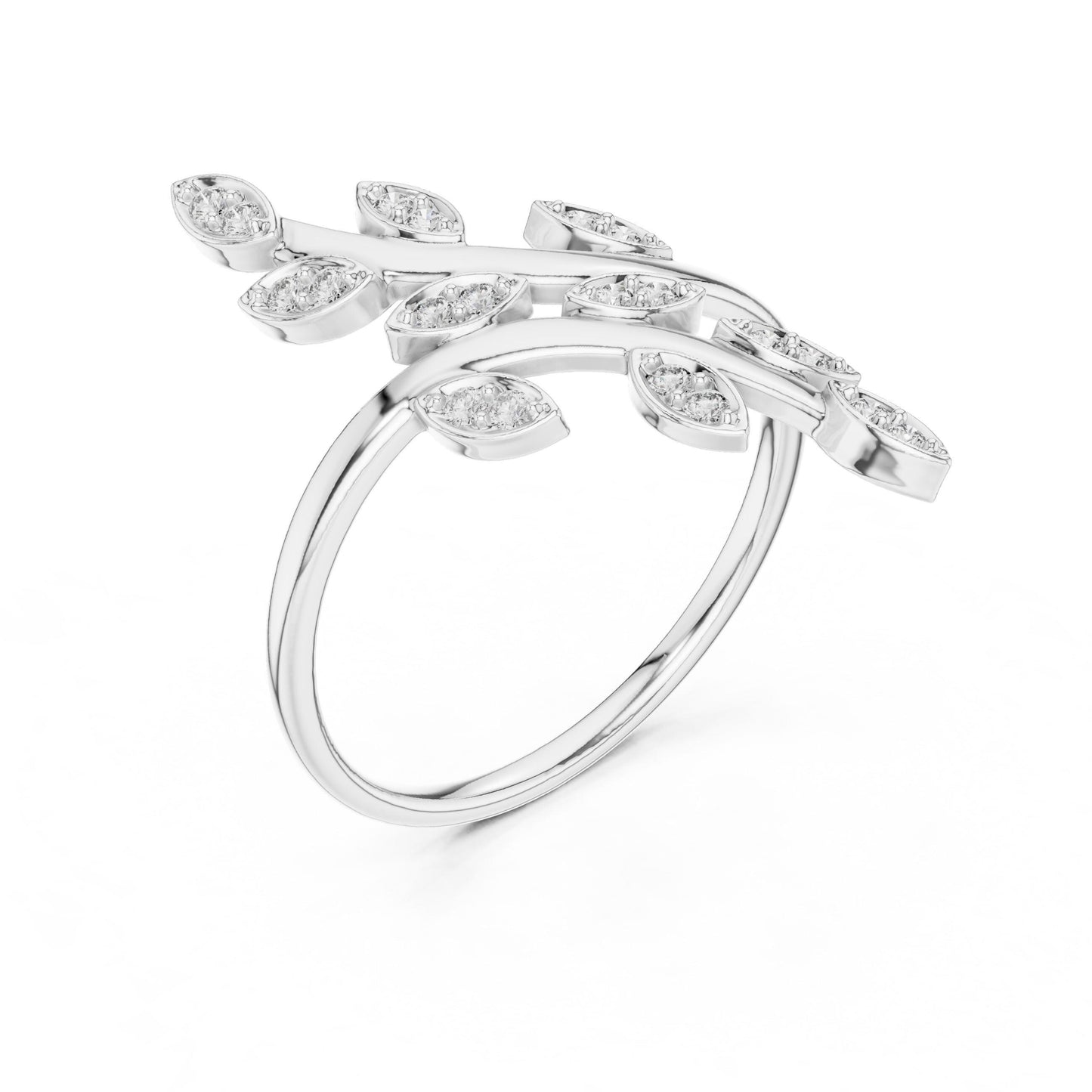 Rose gold Moissanite leaf branch ring featuring a vine design with botanical-inspired jewelry for women.
