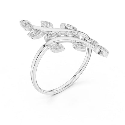 Rose gold Moissanite leaf branch ring featuring a vine design with botanical-inspired jewelry for women.