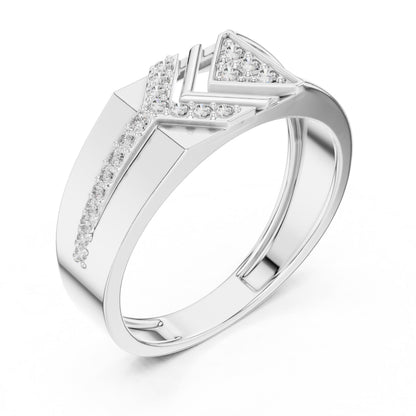 Riora luxury geometric CZ band ring in gold, silver, and rose gold with statement design, nickel-free, suitable for wedding or gift.