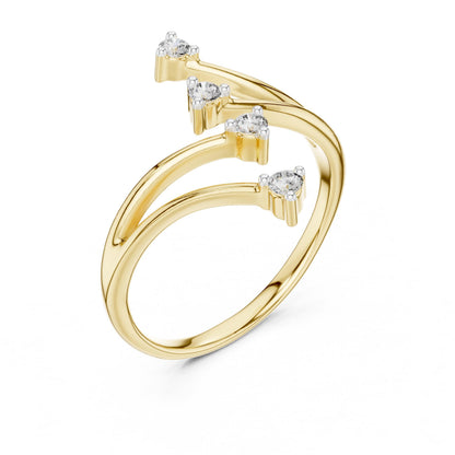 Riora moissanite open wrap ring with minimalist curved band in gold, rose gold, and silver jewelry styles, showcasing elegant design.