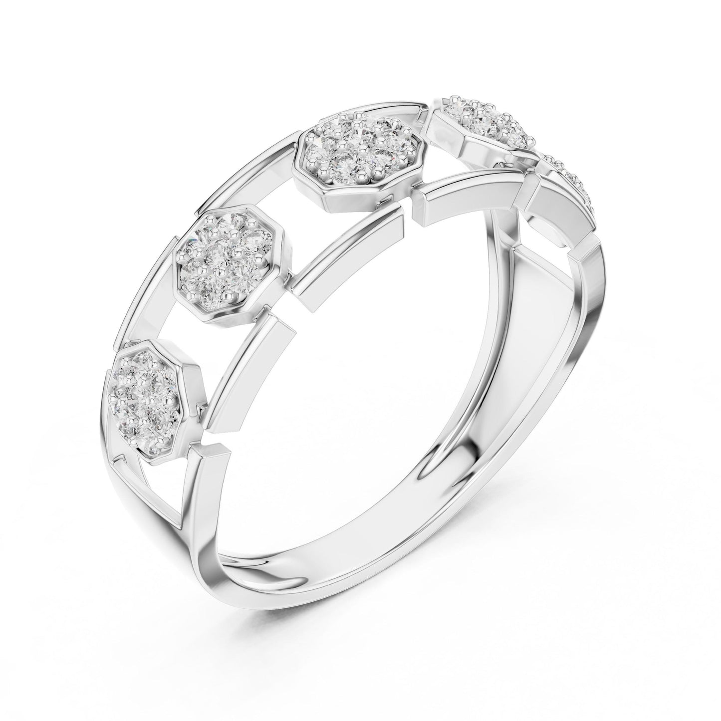 Riora cubic zirconia hexagon band ring for women in gold, rose gold, and silver, size 5-11, perfect for weddings or promises.