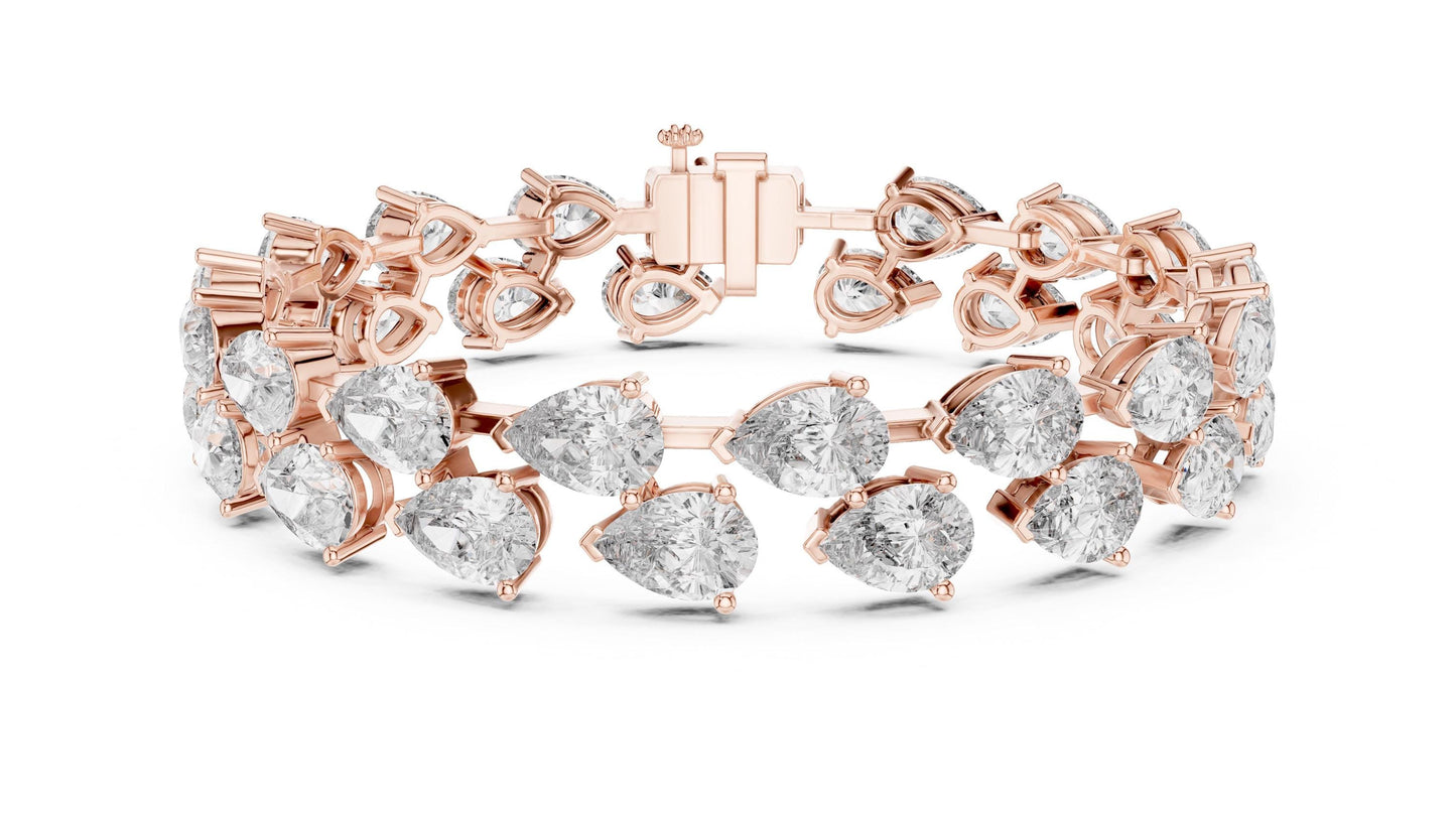 Riora pear cut moissanite diamond tennis bracelet in rose gold, featuring elegant bridal wedding jewelry with dainty, luxurious design