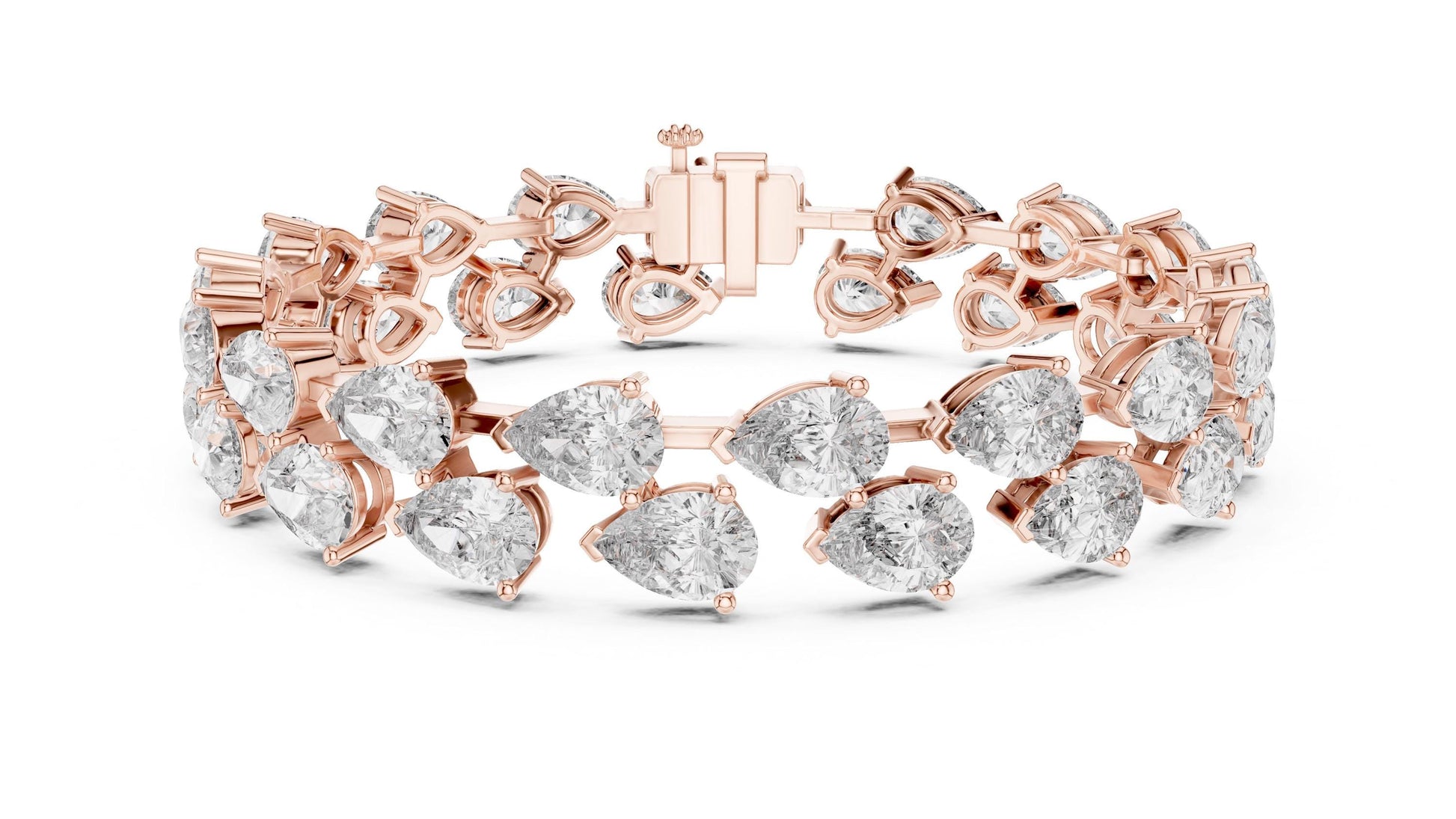 Riora pear cut moissanite diamond tennis bracelet in rose gold, featuring elegant bridal wedding jewelry with dainty, luxurious design