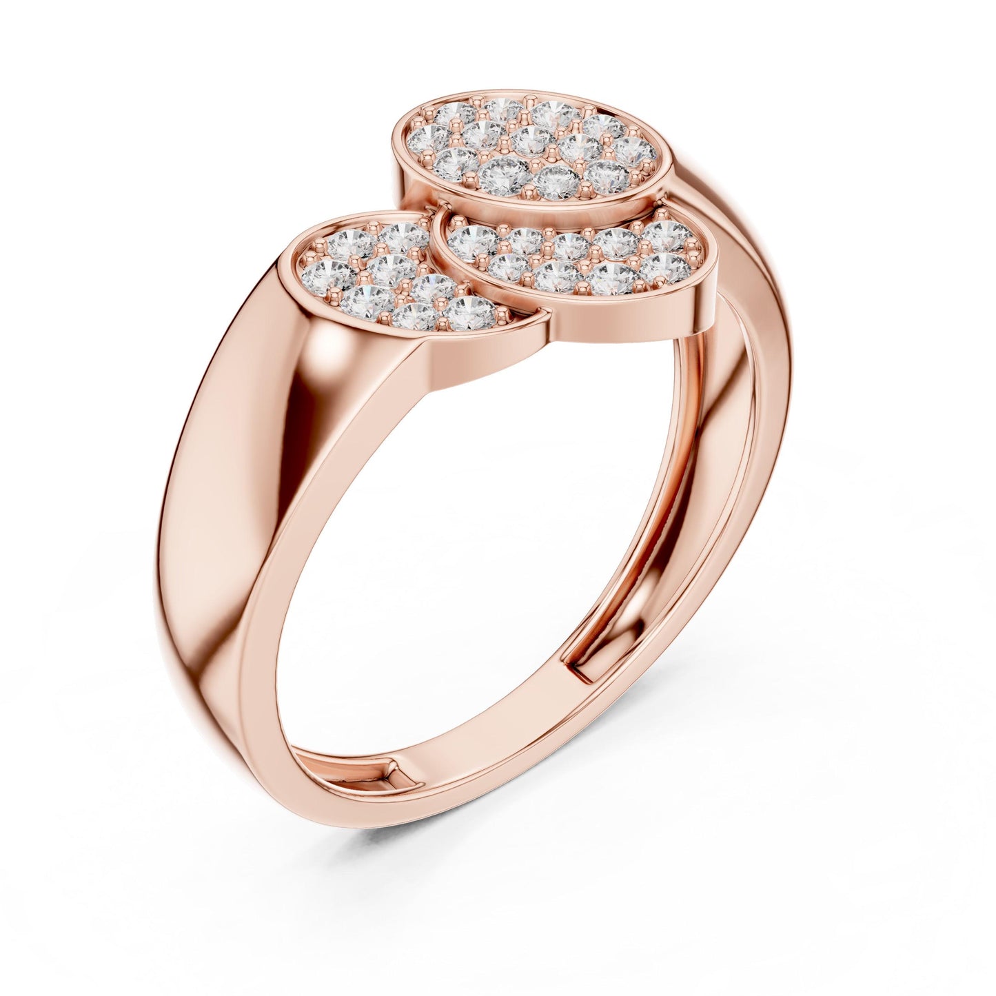 Riora luxury triple cluster moissanite diamond ring with rose gold band, dainty bridal promise statement ring, elegant jewelry.