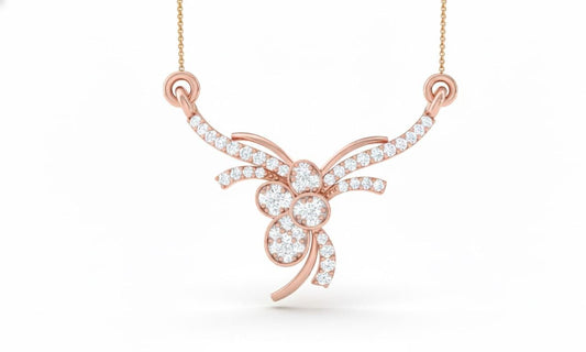 Floral Pendant Necklace, Rose Gold Silver, Adjustable 22 Inch Chain