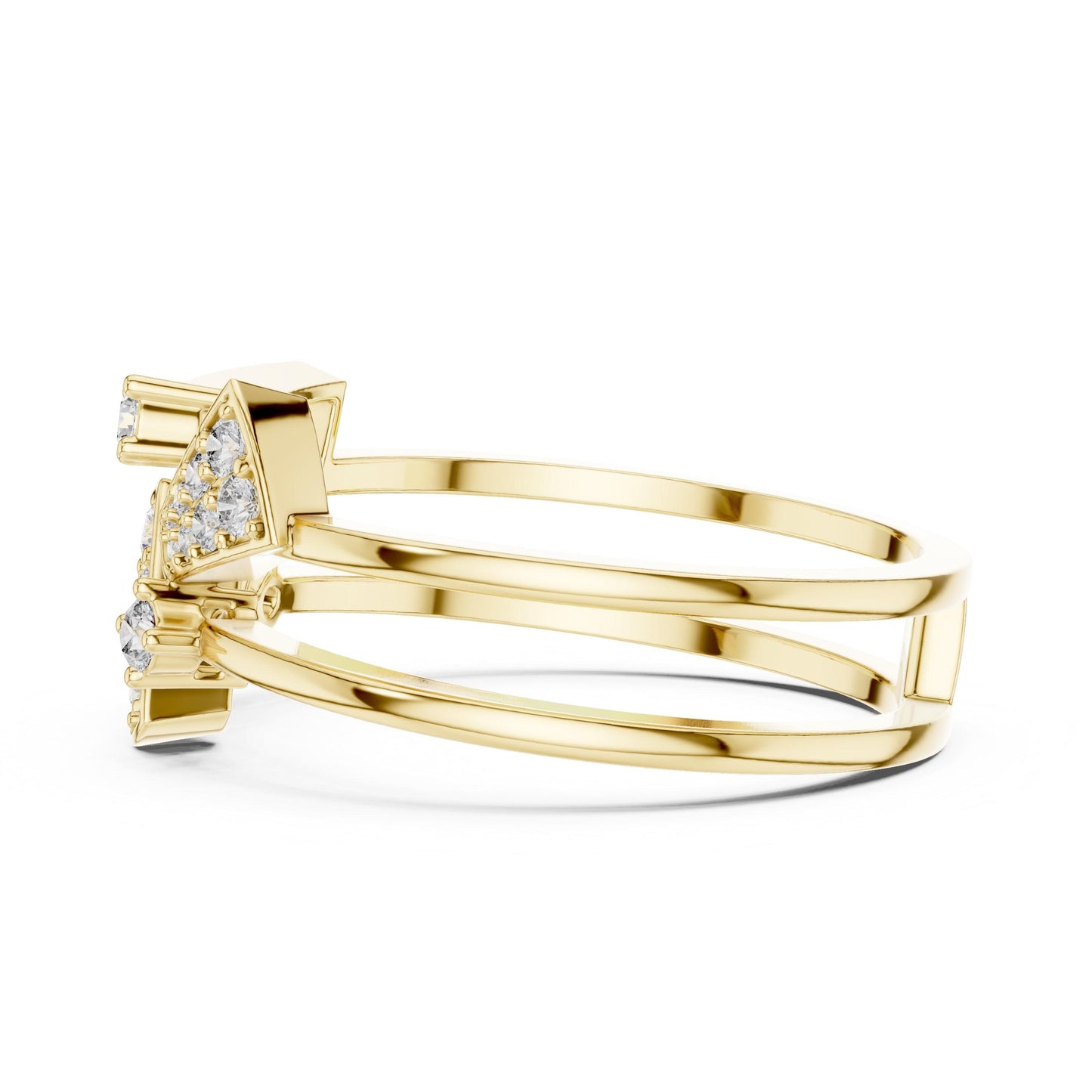 Rose gold geometric moissanite diamond statement ring featuring bold modern design for women, by Riora.
