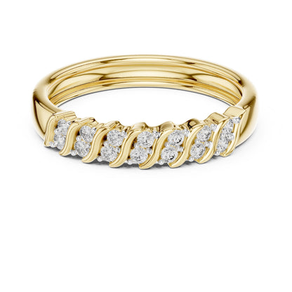 Riora moissanite curved diamond wedding band with wave design, half eternity rings in rose gold and silver, ideal for anniversaries