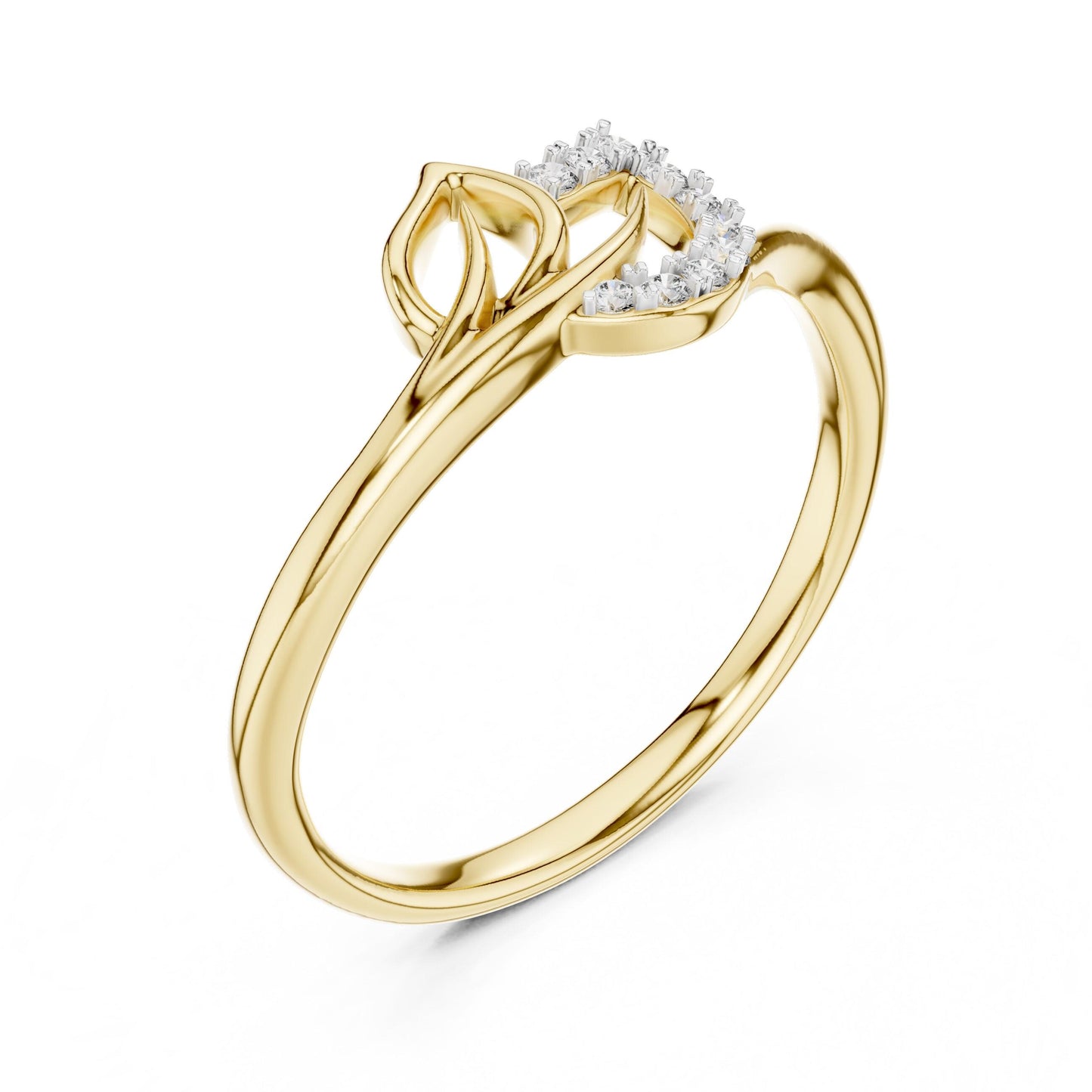 Rose gold Leaf Moissanite ring with nature-inspired band and minimalist design, featuring a diamond alternative for bridal or promise wear.