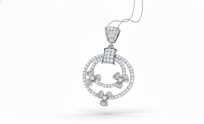 Circle Pendant Gold Rose Silver Jewelry, Floral Diamond Look Necklace, Valentine Gift for Her