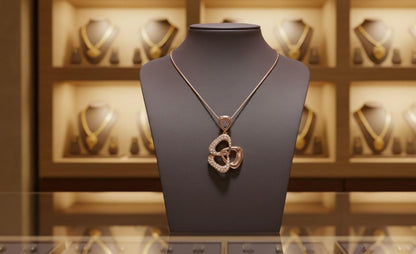 Moissanite Interlocking Heart Pendant Necklace, Rose Gold Silver, Adjustable