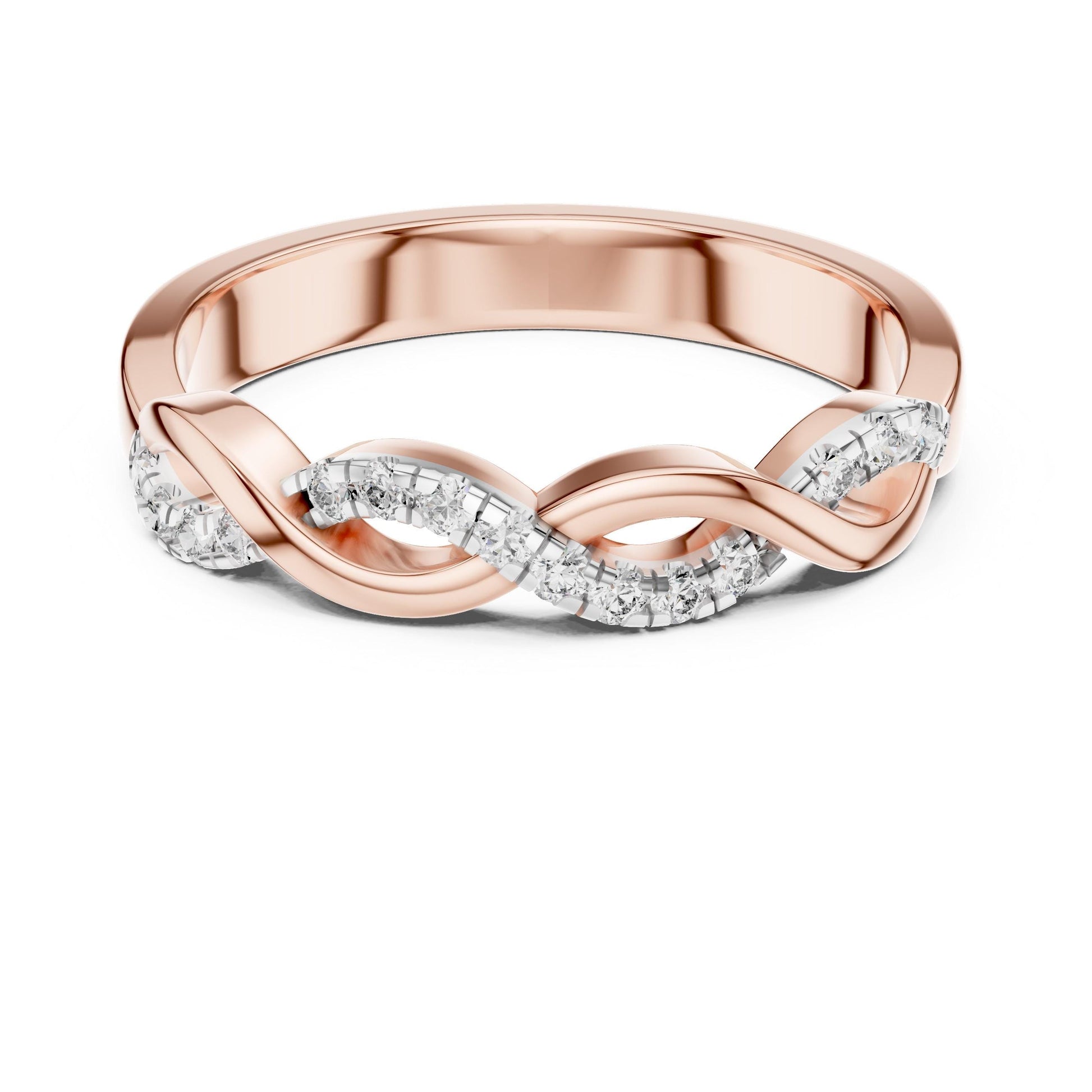 Riora infinity twist moissanite diamond ring for women in rose gold, minimalist wedding and promise band with elegant design