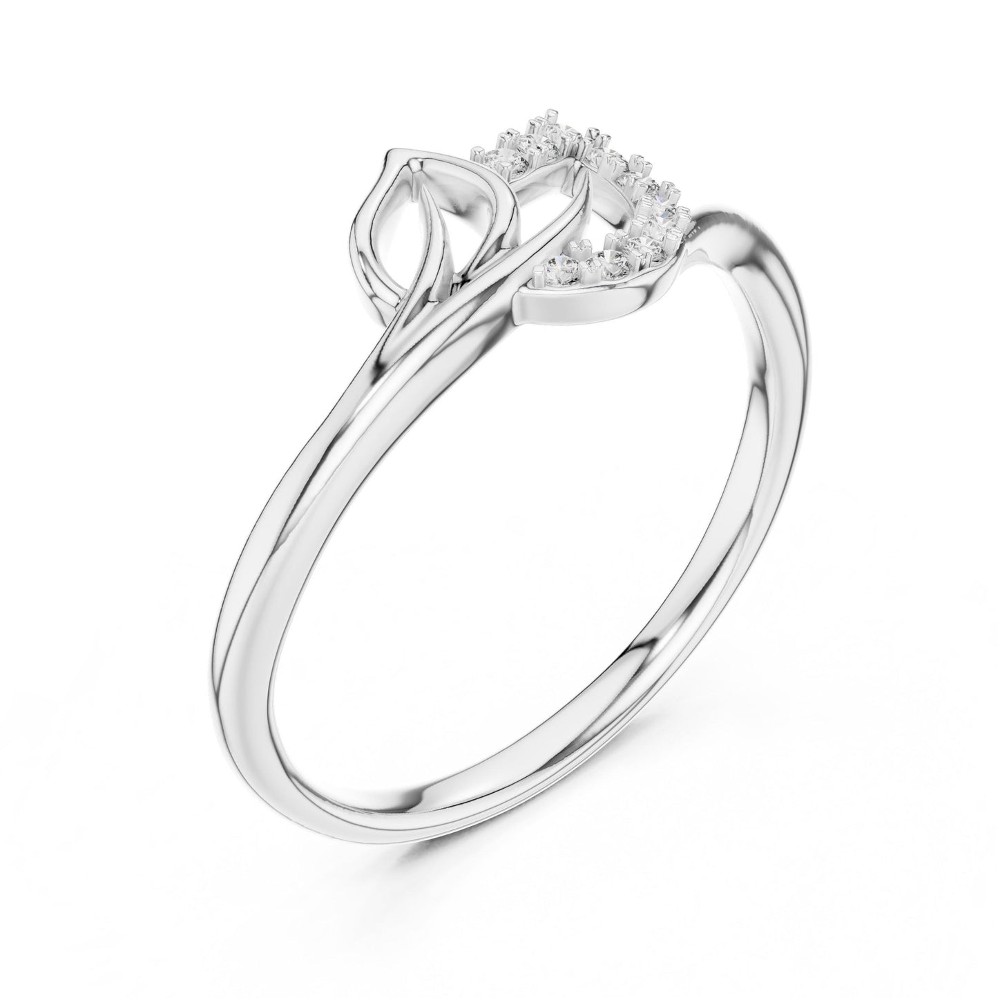 Rose gold leaf moissanite ring with nature-inspired design, minimalist promise band, diamond alternative, bridal jewelry by Riora