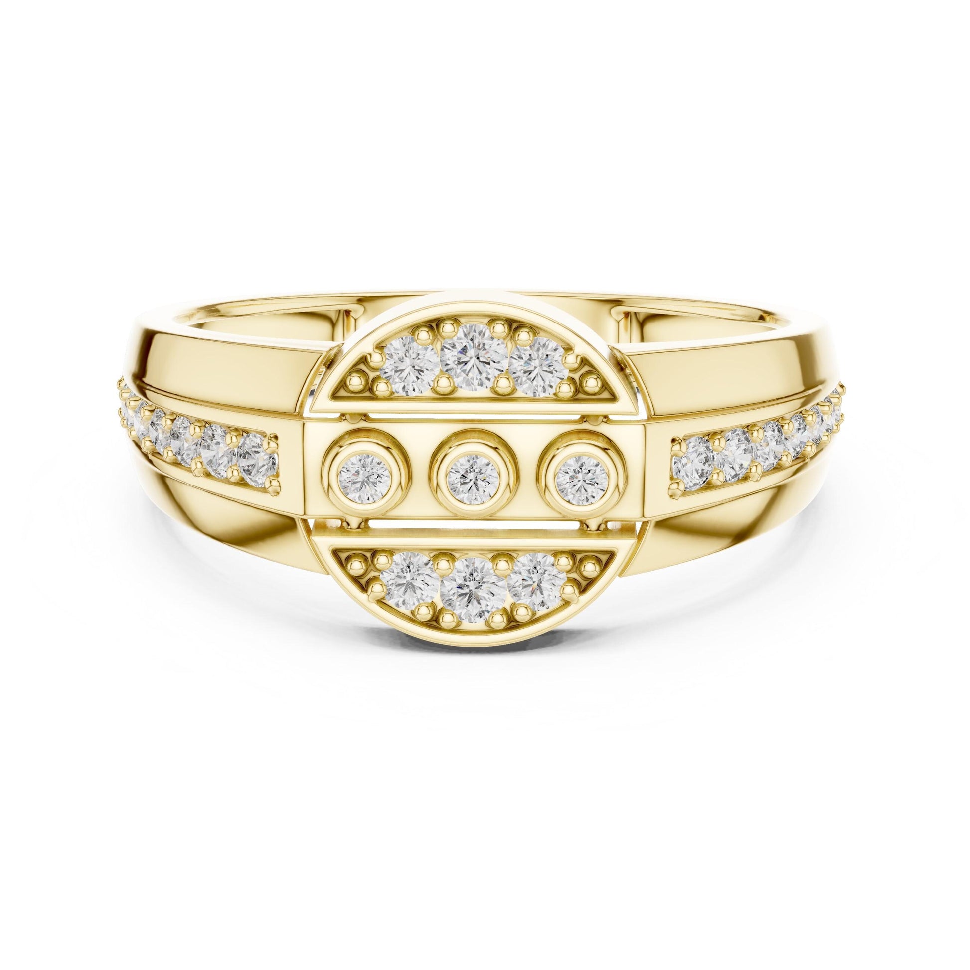 Riora luxury moissanite diamond statement ring in gold and silver, bold cocktail style bridal and anniversary jewelry