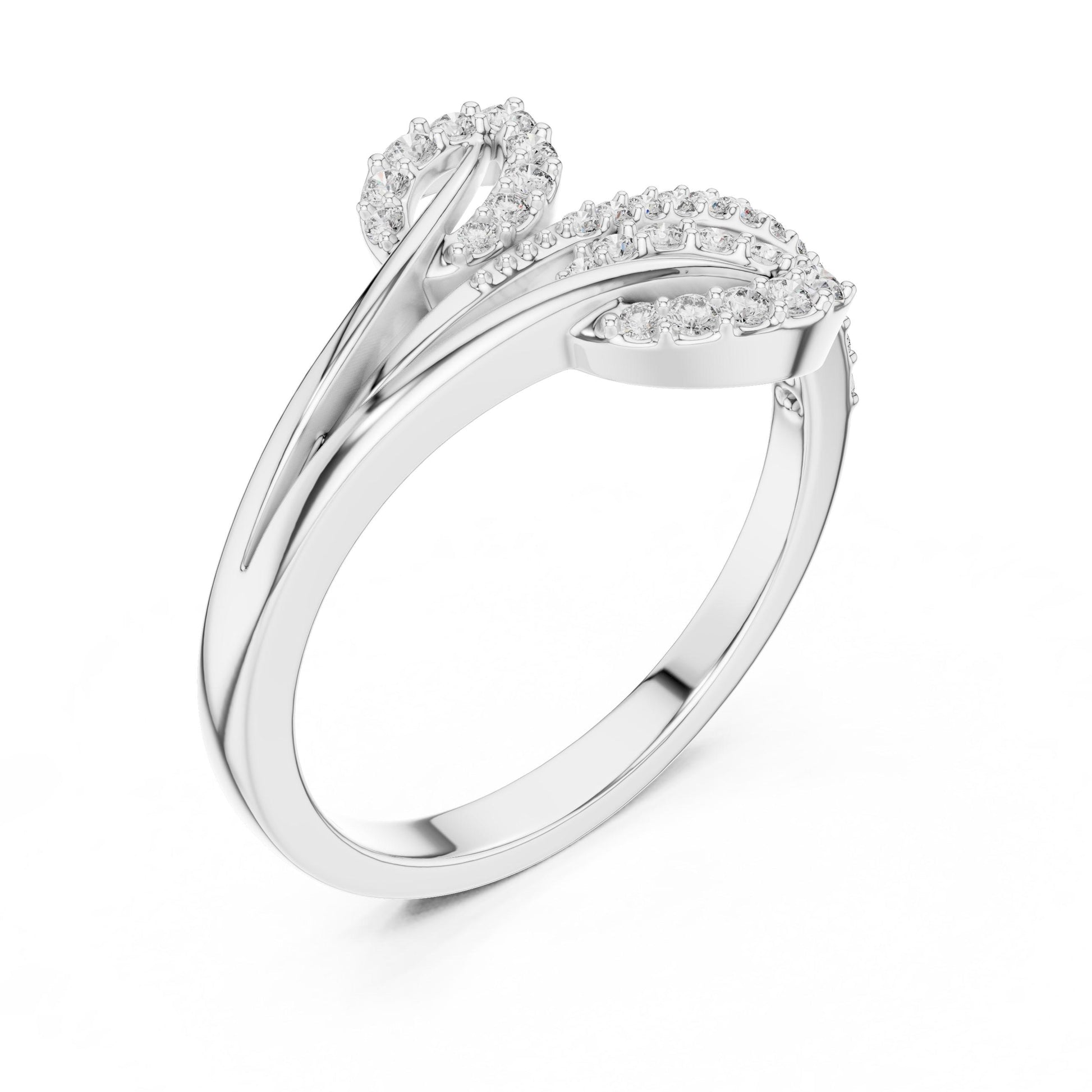 Riora leaf wrap moissanite diamond rose gold engagement ring with botanical design, dainty wedding band, elegant jewelry.