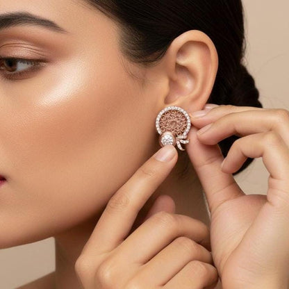 Moissanite Filigree Circle Stud Earrings for Women | Gold, Rose Gold & Silver | Bridal & Anniversary Gift