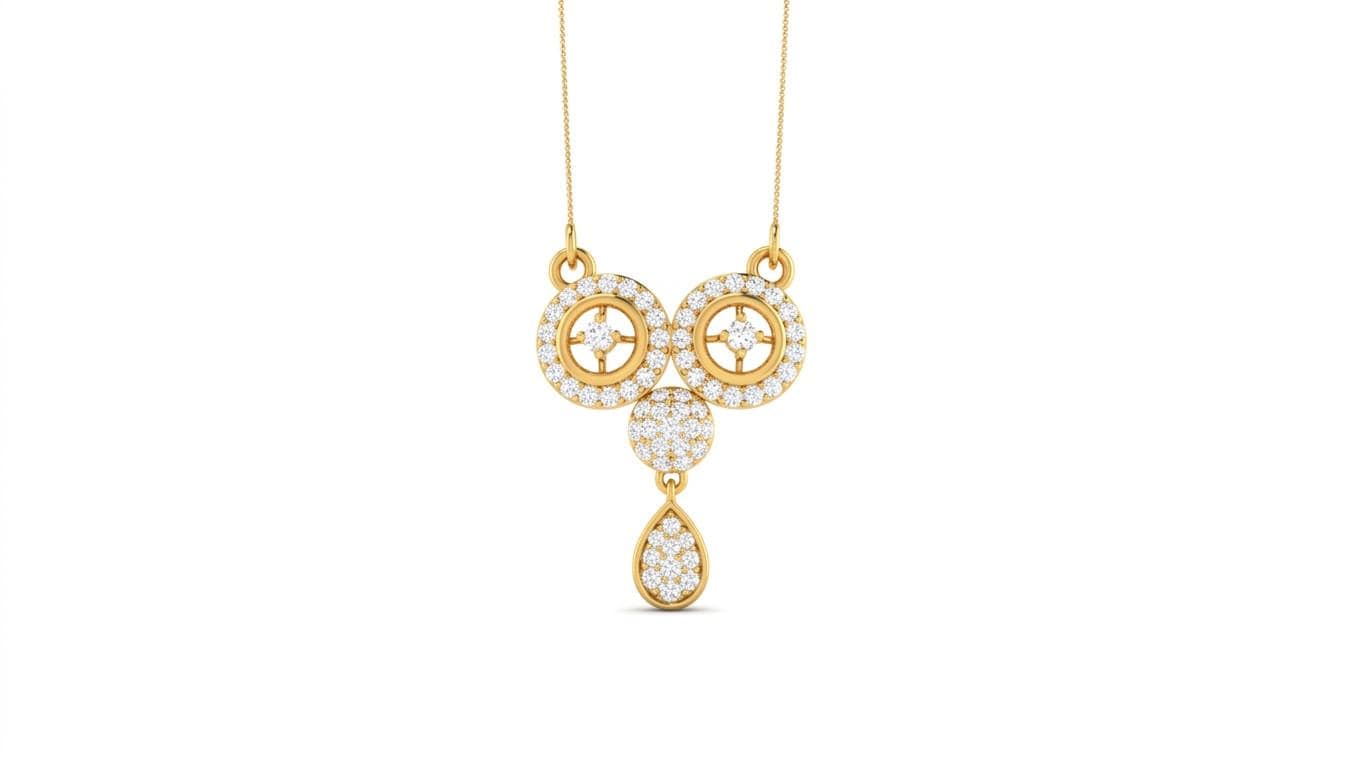 Riora moissanite circle drop necklace with gold, rose, and silver pendant, minimalist bridal jewelry with dainty design.