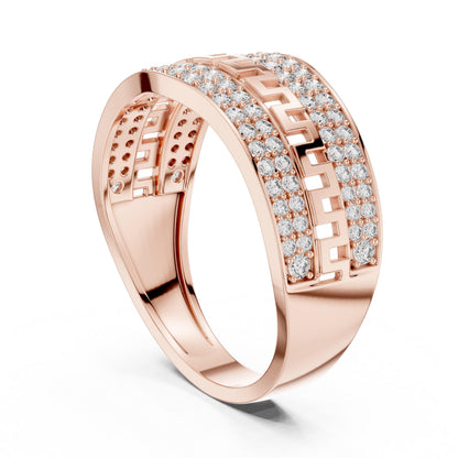 Riora wide CZ Greek band ring in gold and silver with luxury statement design for women, perfect for anniversaries or Valentine’s Day