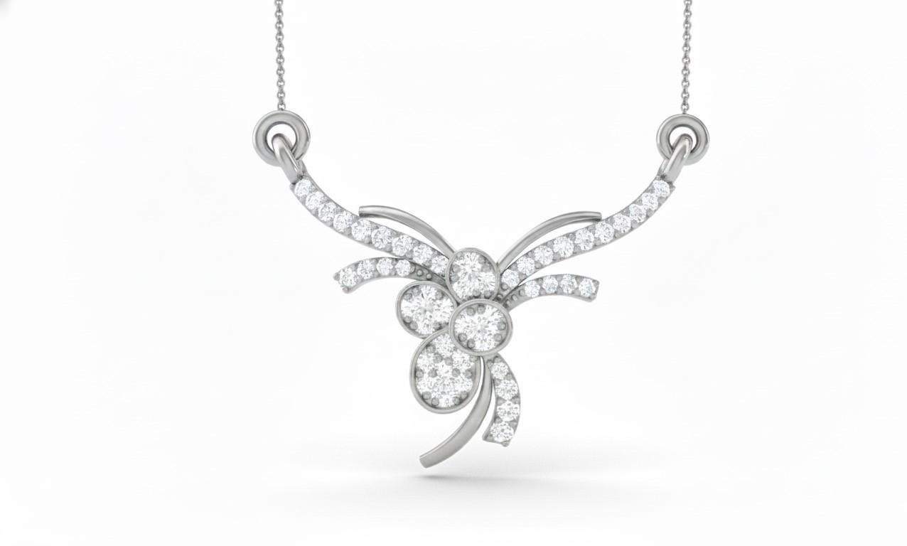 Floral Pendant Necklace, Rose Gold Silver, Adjustable 22 Inch Chain