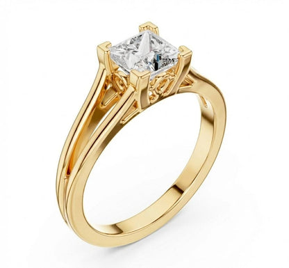 Princess cut cubic zirconia engagement ring in rose gold and silver, minimalist bridal promise jewelry by Riora.