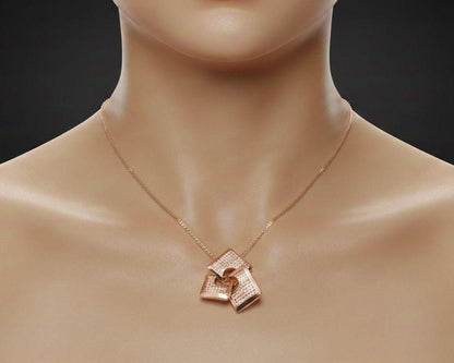 Moissanite Geometric Pendant Gold Rose Silver Statement Jewelry, Hypoallergenic Necklace Modern Luxury Chain