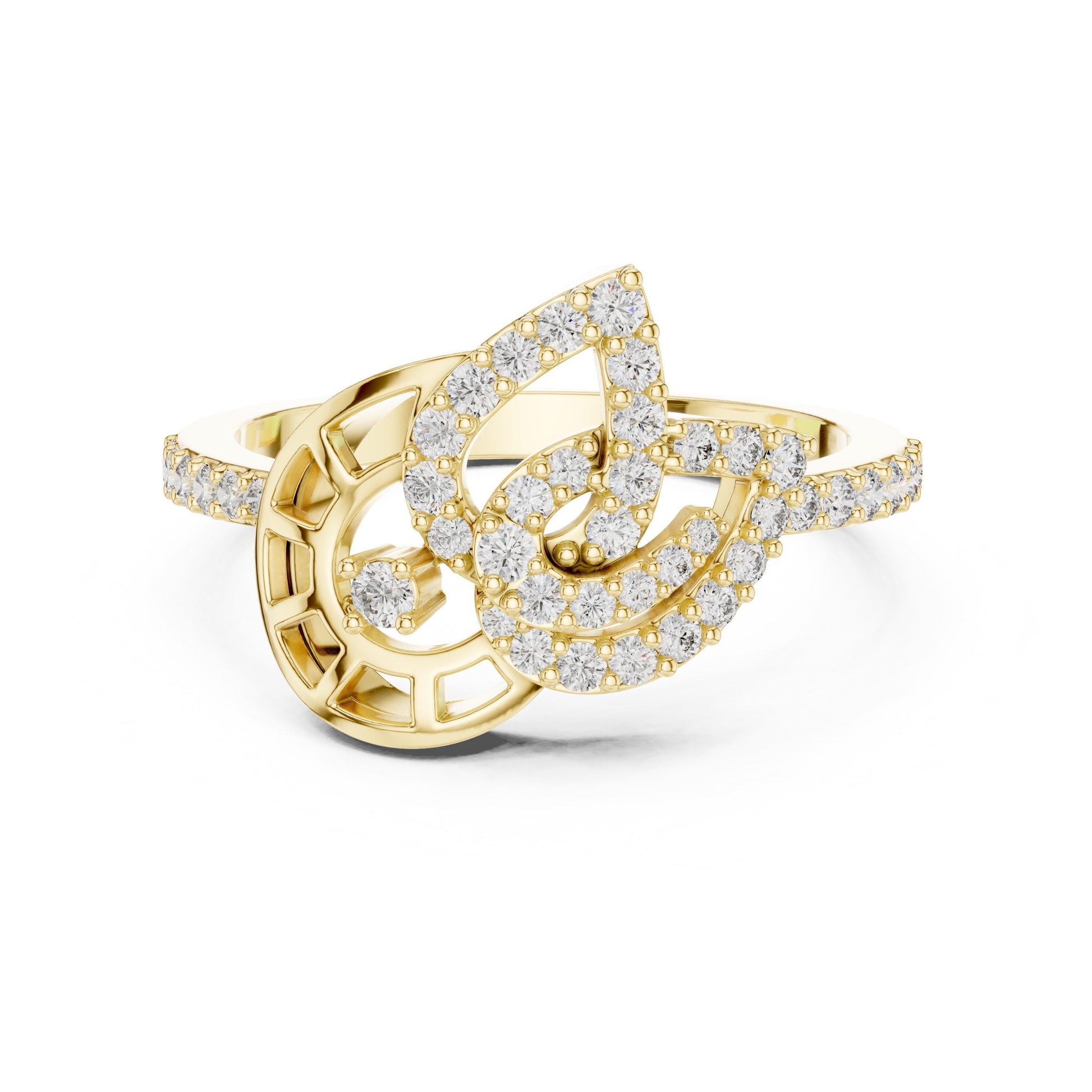 Elegant rose gold musical note moissanite diamond ring by Riora, featuring a dainty minimalist design with a musical note motif.