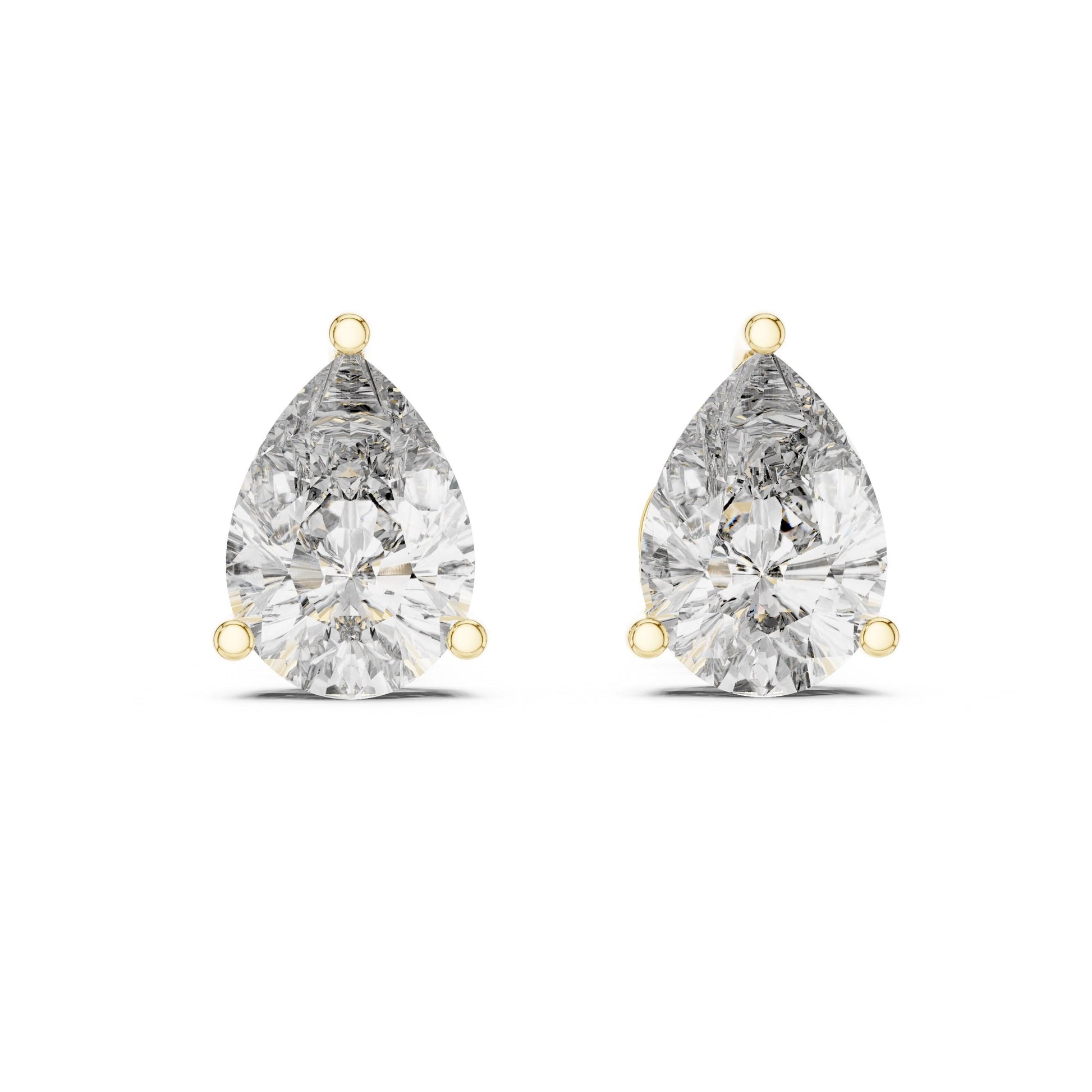 Pear cut moissanite diamond stud earrings in rose gold with minimalist teardrop design, perfect for bridal or wedding jewelry.
