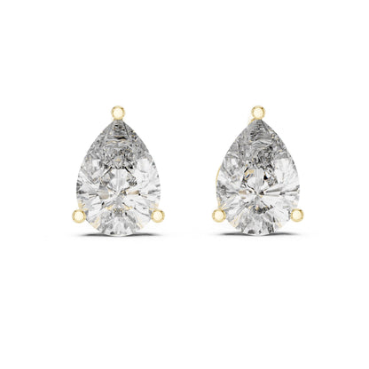Pear cut moissanite diamond stud earrings in rose gold with minimalist teardrop design, perfect for bridal or wedding jewelry.