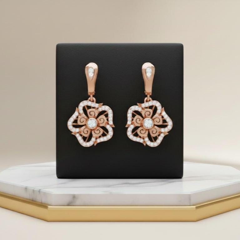 Moissanite Floral Drop Earrings for Women | Gold, Rose Gold & Silver | Bridal & Valentine Gift