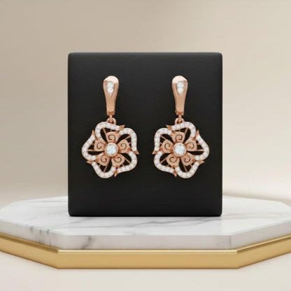 Moissanite Floral Drop Earrings for Women | Gold, Rose Gold & Silver | Bridal & Valentine Gift