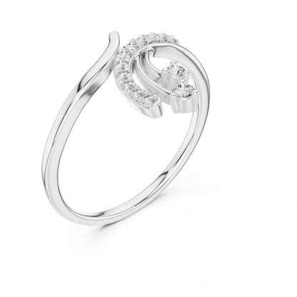 Riora moissanite curved diamond ring in rose gold, silver, and gold options, showcasing a minimalist stacking design and unique engagement style.