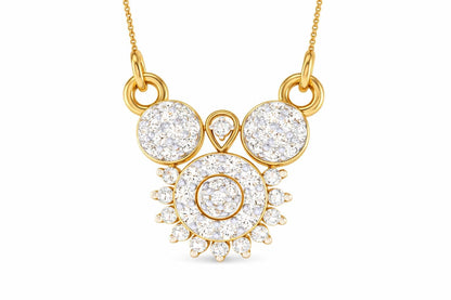 Riora moissanite statement bridal necklace with gold pendant, rose gold finish, silver accents, and diamond-like sparkle.