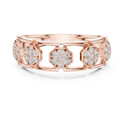 Riora cubic zirconia hexagon band ring for women, available in gold, rose gold, and silver, in sizes 5-11, suitable for wedding or promise.